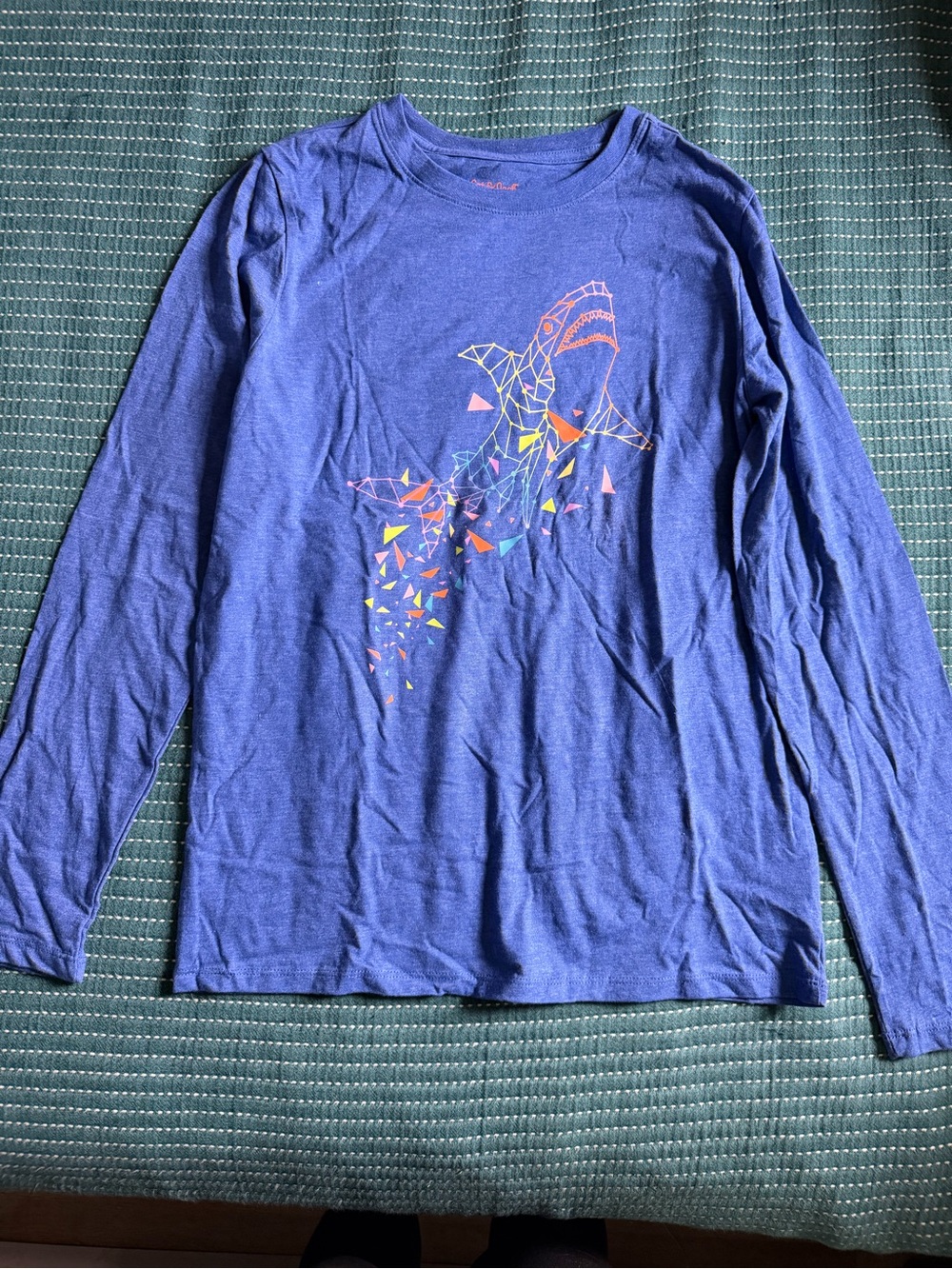 Cat & Jack Purple-Blue Long Sleeve Shark Tee with Neon Graphic